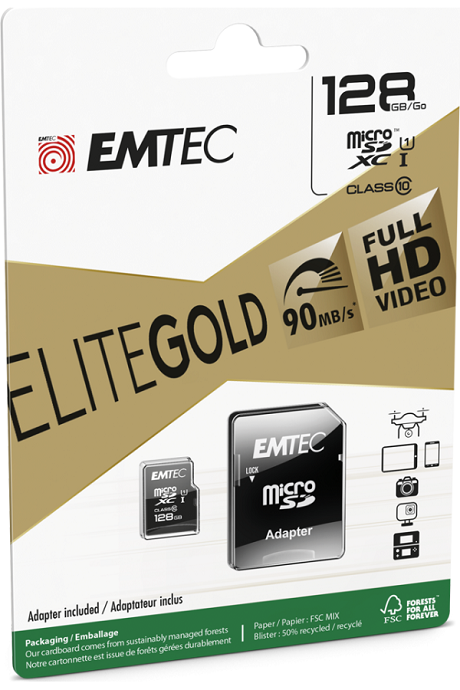 Carte Micro SD EMTEC 128 GB noir