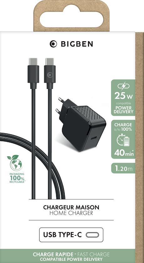 Chargeur secteur USB/C 25W noir