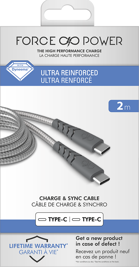 Câble renforcé USB-C vers USB-C Force Power 2m gris