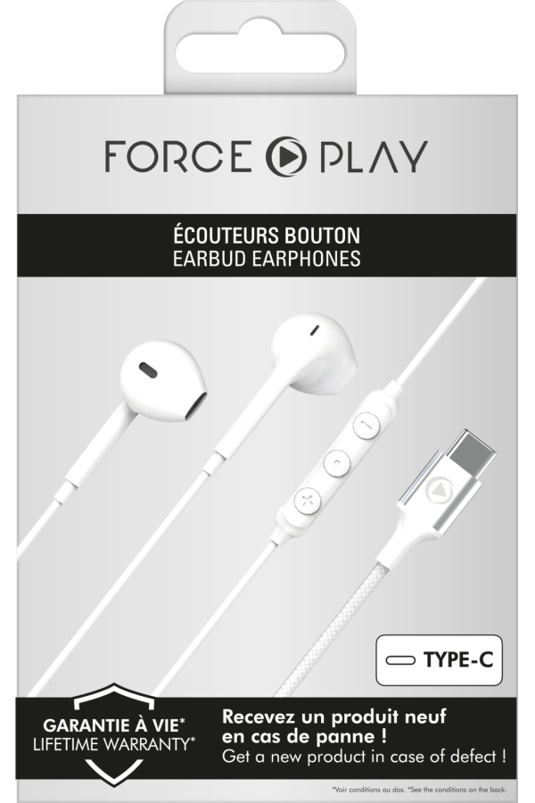 Ecouteurs filaires Force Play intra-auriculaire blanc