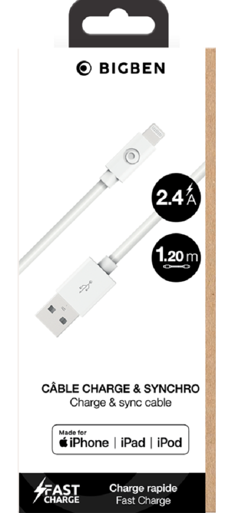 Câble de charge et de synchronisation USB-A/USB-C blanc