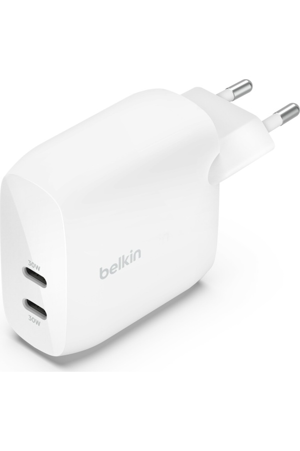 Tête de charge double ports USB-C 60W (30W+30W) Belkin blanc