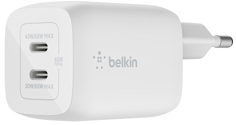 Tête de charge double port USB-C 65W Belkin blanc