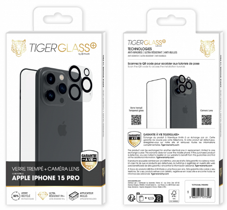 Pack Film Tiger Glass+ recyclé iPhone 15 Pro transparente