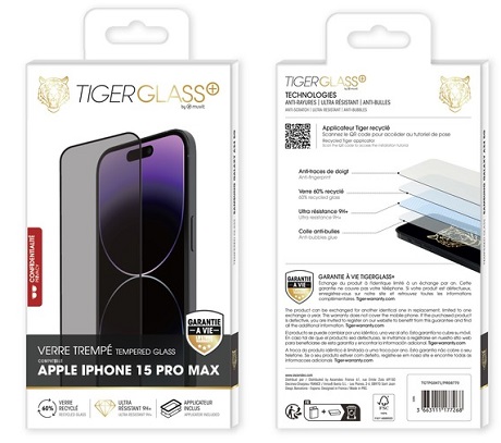 Film Tiger Glass+ Privacy recyclé iPhone 15 Pro Max