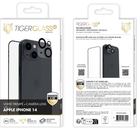 Pack Film Tiger Glass+ recyclé iPhone 14 transparente