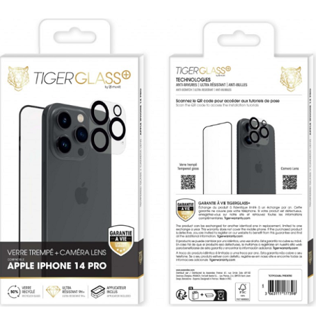 Pack Film Tiger Glass+ recyclé iPhone 14 Pro transparente