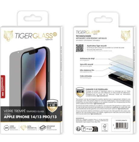 Film Tiger Glass+ recyclé Privacy iPhone 13/ 13 Pro et 14