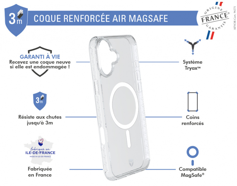 Coque Force Case Air MagSafe iPhone 16 Plus OFG transparente