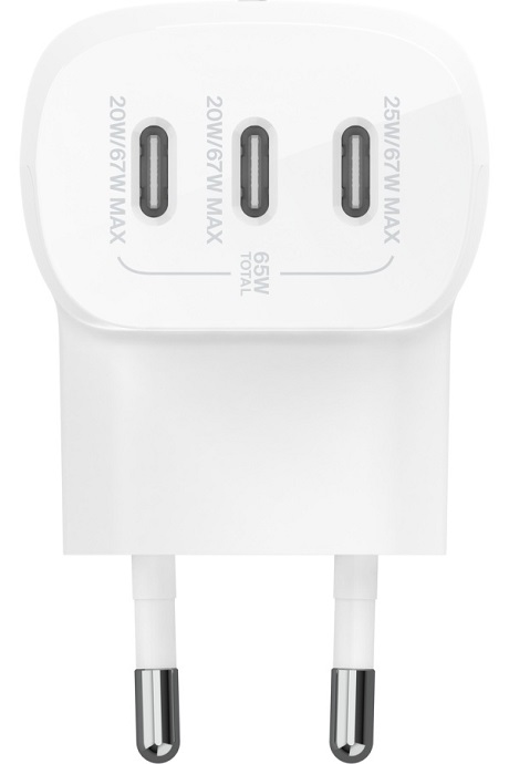 Tête de charge Belkin 67W avec 3 ports USB-C blanc