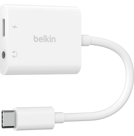 Adaptateur Belkin double ports USB-C / Jack 3,5mm blanc