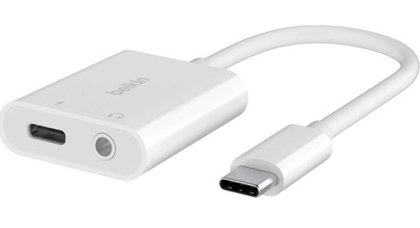 Adaptateur Belkin double ports USB-C / Jack 3,5mm blanc