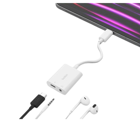 Adaptateur Audio Belkin  3.5mm USB-C vers USB-C blanc