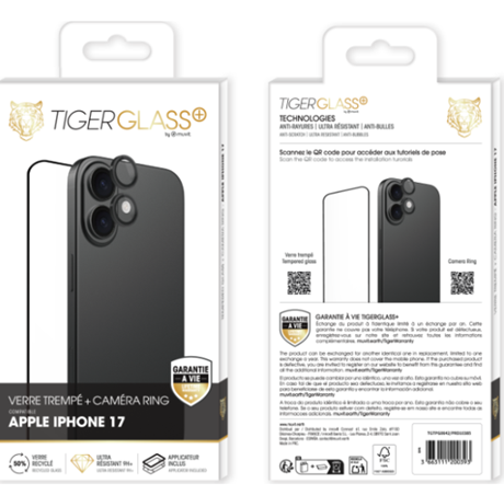 Pack Film Tiger Glass+ recyclé iPhone 17 transparente