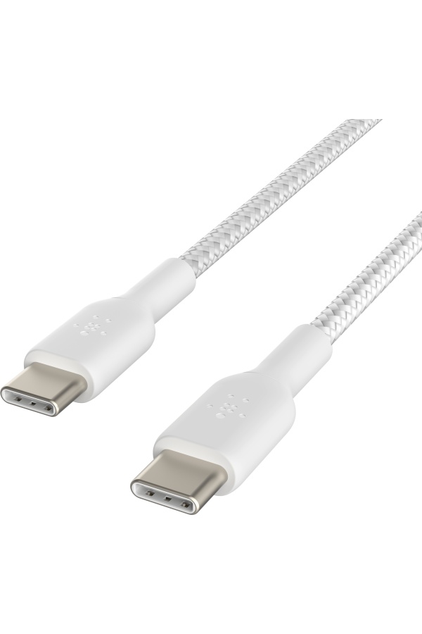 Câble renforcé tressé USB-C/C 60W, 2 mètres blanc