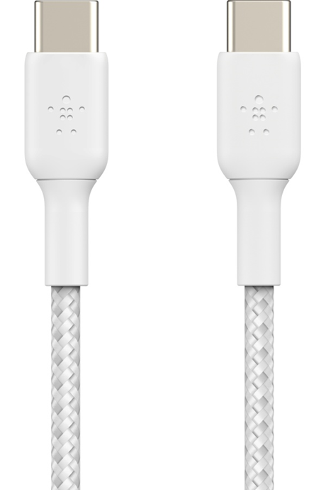 Câble renforcé tressé USB-C/C 60W, 2 mètres blanc