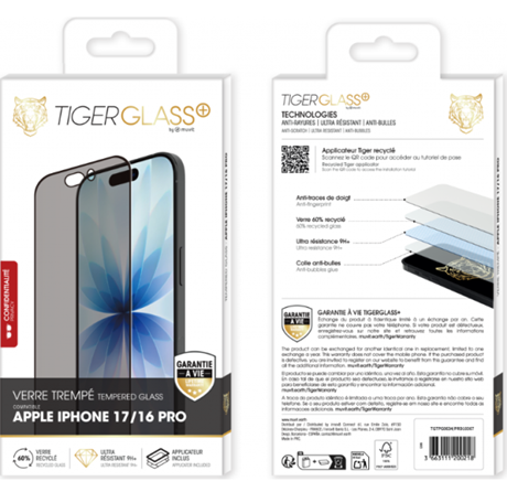 Film Tiger Glass+ Privacy recyclé Iphone 17 transparente