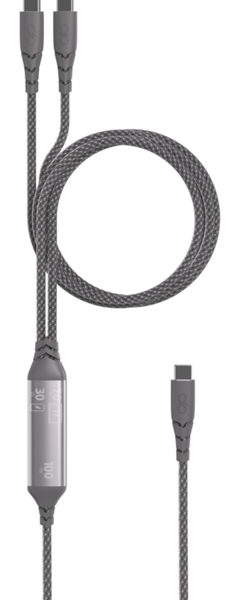 Câble ultra renforcé DUO USB-C+C 100W gris