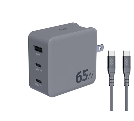 Chargeur Secteur Voyage 65W Triple port USBA C C gris